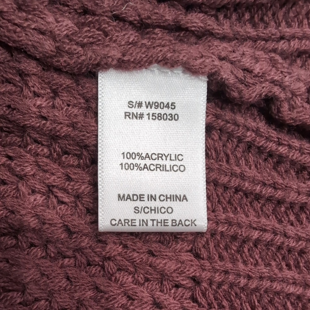 Love Tree Cropped Sweater Knitted Frayed Edge V-Neck Long Sleeves maroon Size S - Picture 5 of 7